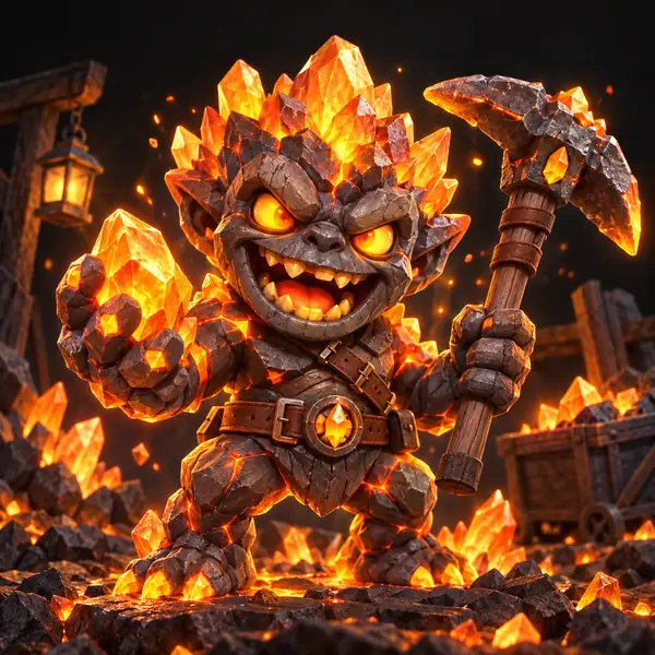 Una expresiva criatura fantástica representada como un detallado modelo 3D para videojuegos sobre un fondo gris carbón.