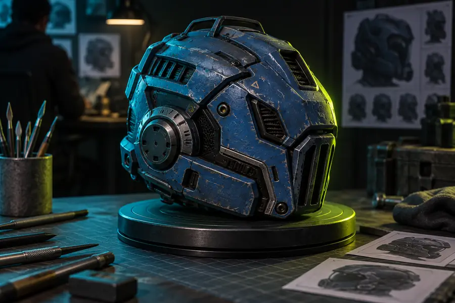 Blue textured science-fiction prop shown as a visual example