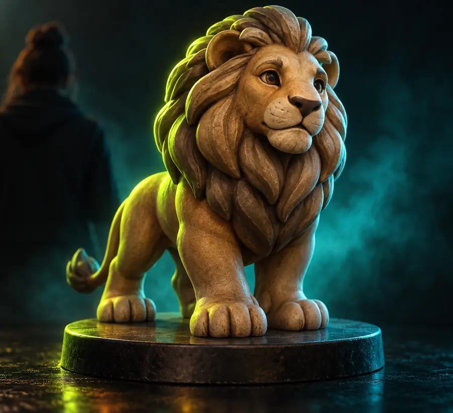 Rounded lion figure used to illustrate a sculptural miniature
