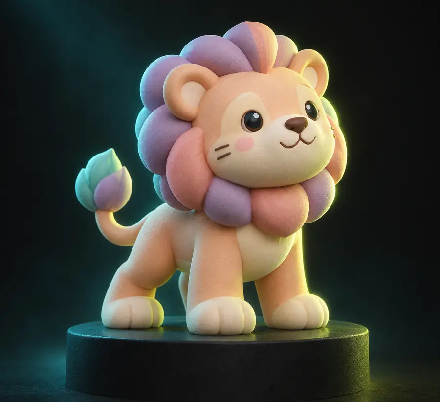 Pastel toy lion shown as an earlier visual reference
